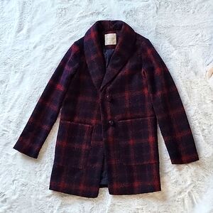 Alter’d State Plaid Small Pea Coat with Removable Fur Collar